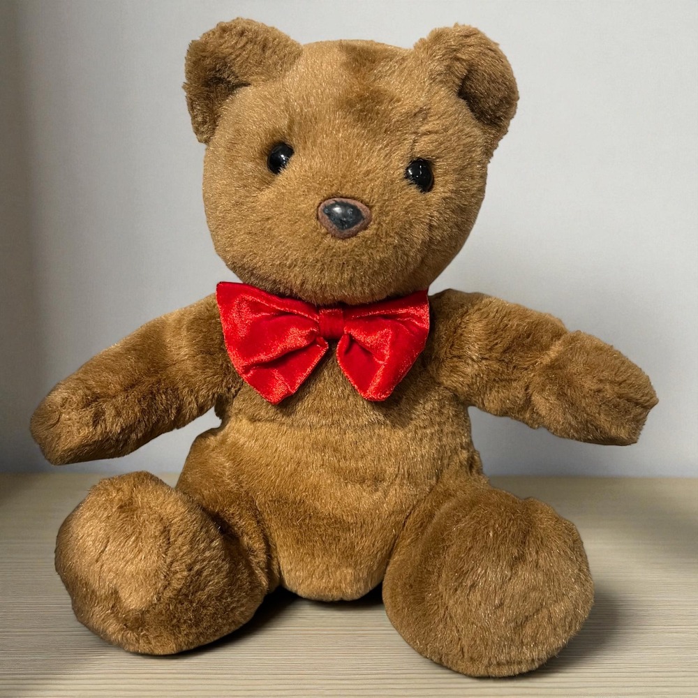 Vintage 1997 Build-A-Bear Workshop Brown Teddy Bear Red Bow Plush Stuffed Animal